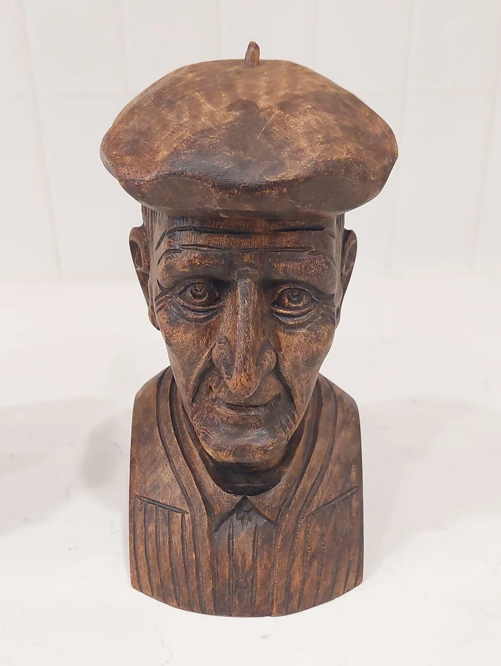 Hand Carved J. Alberdi Wooden Couple Bust Sculptures/Bookends